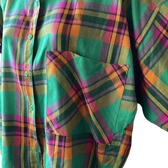 VINTAGE 1980’s Dead Stock Pinot Noìr Oversized Plaid Blouse Size Small - Picture 6 of 7